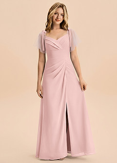 Azazie Indy Junior Powder Pink Sheath Ruched Chiffon Dress image6