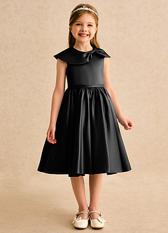 Azazie Acorn Flower Girl Dresses Black A-Line Pleated Matte Satin Dress image3
