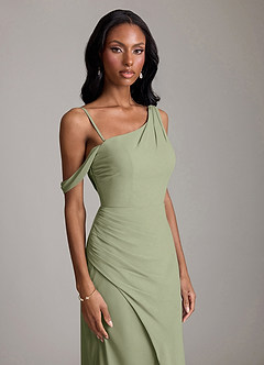Azazie Madelyn Vestidos de damas de honor Vestido de Pistacho de Gasa de Corte Sirena Convertible con Hombro unilateral image3