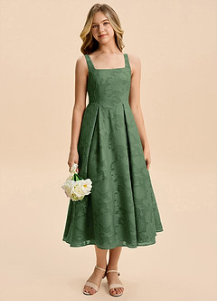 Azazie Amalie Junior Eucalyptus A-Line Ruched Floral Burnout Dress image6