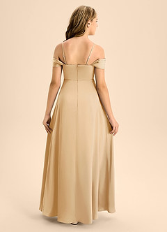 Azazie Anselie Junior Gold A-Line Off the Shoulder Stretch Satin Dress image2
