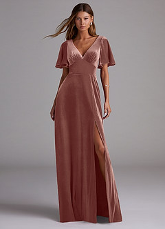 Azazie Kimber Bridesmaid Dresses Rustic Rose A-Line with Pockets Velvet Dress image1
