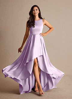 Azazie Niles Mother of the Bride Dresses Frosted Lilac A-Line Trains Stretch Satin Dress image2