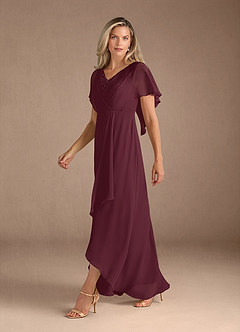 Azazie Eliza Mère de la mariée Robes Robe Trapèze en Mousseline de soie Col V plissé Cabernet image4