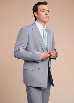 front Collins Grey Double Breasted Wool Blend Suit Jacket