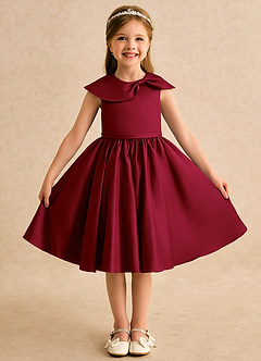 Azazie Acorn Robe Demoiselle D'honneur Fillette Robe Trapèze en Mat Satiné Plissée Bourgogne image1