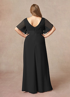 Azazie Alessa Kleider für die Brautmutter A-Linie V-Hals Gefaltet Chiffon Kleid Schwarz image8