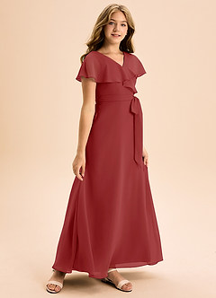 Azazie Lainey Junior Abito A-Line in Chiffon Con Tasche Ruggine image1