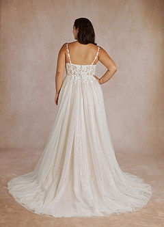 Azazie Florian Wedding Dresses A-Line V-Neck Sequins Tulle Chapel Train Dress image10
