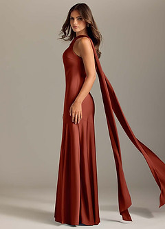 Azazie Kinsley Bridesmaid Dresses Terracotta Mermaid Side Slit Stretch Satin Dress image4