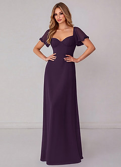 Azazie Fatima Bridesmaid Dresses Plum A-Line with Pockets Chiffon Dress image2