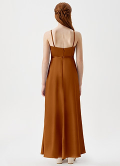 Azazie Kaylee Junior Copper A-Line with Belt Metallic Satin Dress image2