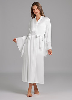 front Eleganter weißer Satin-Bademantel