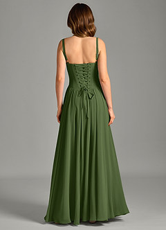 Azazie Evadina Robes de demoiselle d'honneur Robe Trapèze en Mousseline de soie Corset Olive image2