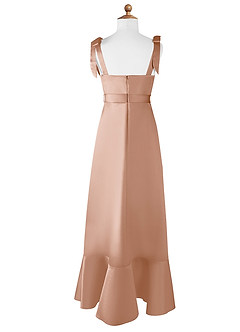 Azazie Barbara Junior Champagne Rose A-Line Bow Matte Satin Dress image7