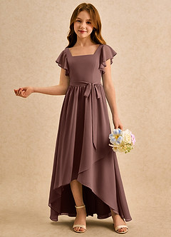 Azazie Milly Girls Formal Robe Demoiselle D'honneur Fillette Robe Trapèze en Mousseline de soie Plissé Expresso image4