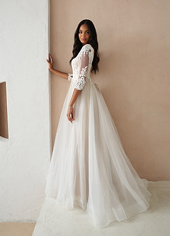 Azazie Sandoval Wedding Dresses Diamond White Nude A-Line Lace Tulle Dress image4