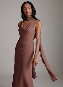 Azazie Linelle Robes de demoiselle d'honneur Robe Sirène en Mousseline de soie Plissée Expresso image7