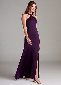 Azazie Rue Bridesmaid Dresses Grape A-Line Pleated Stretch Satin Dress image4