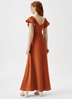 Azazie Omari Junior Cinnamon A-Line Pleated Stretch Satin Dress image2