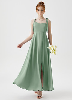 Azazie Rosey Junior Agave A-Line Sweetheart Neckline Stretch Satin Dress image1