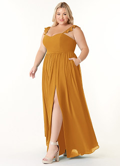 Azazie Metz Bridesmaid Dresses Butterscotch A-Line Sweetheart Ruched Chiffon Dress image9