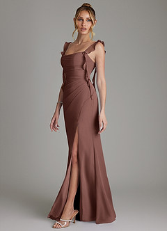 Azazie Jessamine Bridesmaid Dresses Espresso Mermaid Corset Chiffon Dress image5