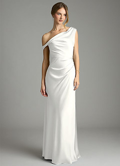 Azazie Emerson Bridesmaid Dresses White Mermaid Off the Shoulder Stretch Satin Dress image3