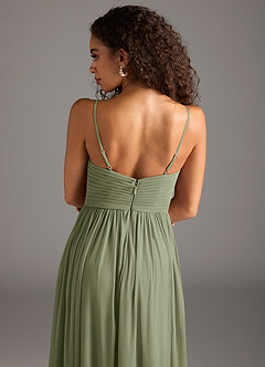 Azazie Alia Final Sale Dusty Blue A-Line Pleated Mesh Dress image7