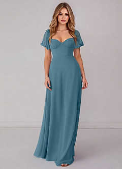 Azazie Fatima 신부 들러리 드레스 A라인 포켓이 있는 쉬폰 바닥 길이 드레스 image3