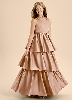 Azazie Meadowyn Junior Jurk van Stretch Satijn met A-Lijn Boog Engelse Roos image3