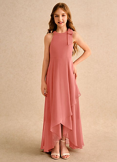 Azazie Boop Girls Formal Flower Girl Dresses Salmon Pink A-Line Bow Chiffon Dress image3