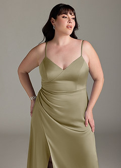 Azazie Marchella Bridesmaid Dresses Moss Green A-Line Corset Stretch Satin Dress image11