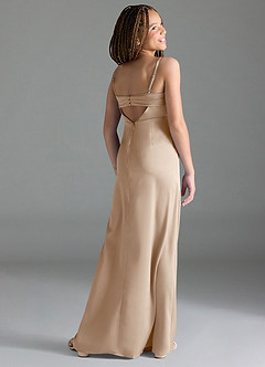 Azazie Leonis Junior Taupe A-Line Pleated Stretch Satin Dress image5