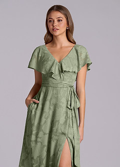 Azazie Lainey Robes de demoiselle d'honneur Robe Trapèze en Blumen-Burnout Avec poches Pistache image7