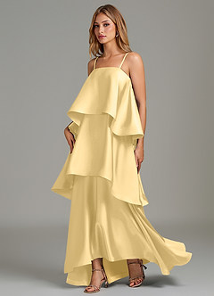 Azazie Azalea Vestidos de damas de honor Vestido Butter de Satén Elástico de Línea A con Drapeado image3