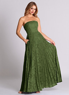 Azazie Mariana Bridesmaid Dresses Olive A-Line Strapless Floral Burnout Convertible Dress image3