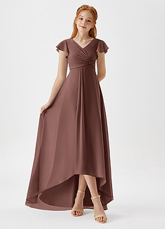 Azazie Breanne Junior Espresso A-Line Chiffon Dress image3