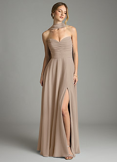 Azazie Ayla Abiti da Damigella Abito A-Line in Chiffon Scollo a Cuore Taupe image8