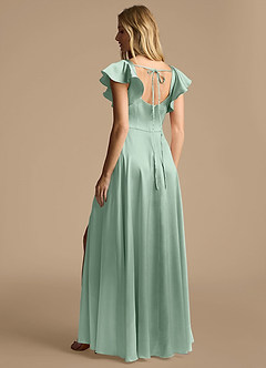 Azazie Bondi Jurken voor bruidsmeisjes Jurk van Metaalachtig Satijn met A-Lijn Boog Agave image3