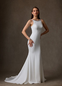 Azazie Naia Wedding Dresses Diamond White Mermaid Crepe Back Satin Dress image4