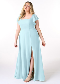 Azazie Bondi Brautjungfernkleider A-Linie Gekräuselt Chiffon Kleid Wolke Blau image9
