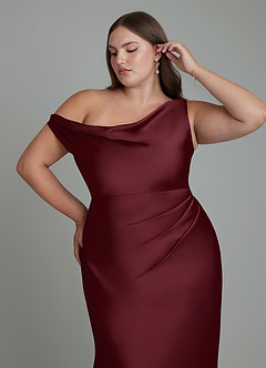 Azazie Emerson Bridesmaid Dresses Cabernet Mermaid Off the Shoulder Stretch Satin Dress image12