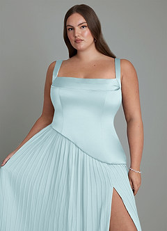 Azazie Stephanie Bridesmaid Dresses Cloud Blue A-Line Pleated Stretch Satin Dress image9