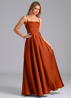 Azazie Elita Bridesmaid Dresses Paprika A-Line Pleated Stretch Satin Dress image3