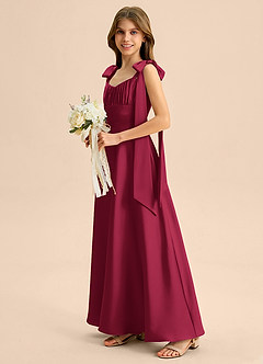 Azazie Halley Junior Klä av A-Line i Stretch Satin Rosett image4