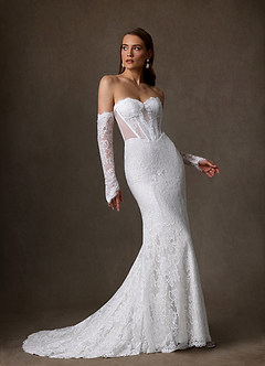 Azazie Issa Vestidos de novia Vestido de Diamante Blanco de Encaje de Corte Recto con Sin tirantes image1