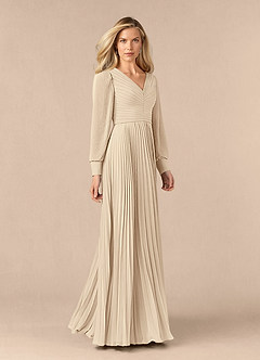 Azazie Zina Mother of the Bride Dresses Champagne A-Line Pleated Chiffon Dress image6