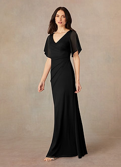 Azazie Selah vestidos de madre de la novia Vestido de Negro de Malla de Corte En A con Cuello en V fruncido image2