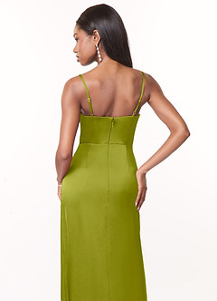 Azazie Maci Bridesmaid Dresses Lemongrass A-Line V-Neck Pleated Stretch Satin Dress image4